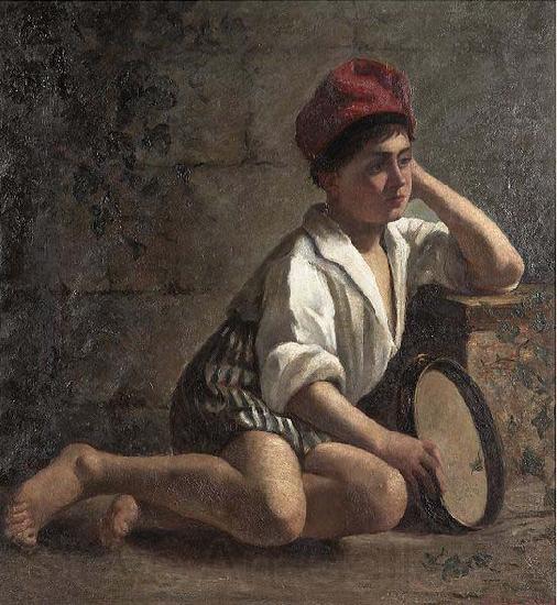 Julia Beck Boy with tamburin France oil painting art